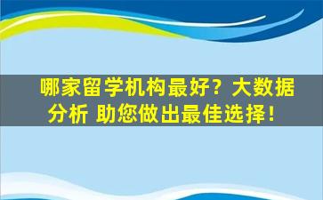 哪家留学机构最好？大数据分析 助您做出最佳选择！